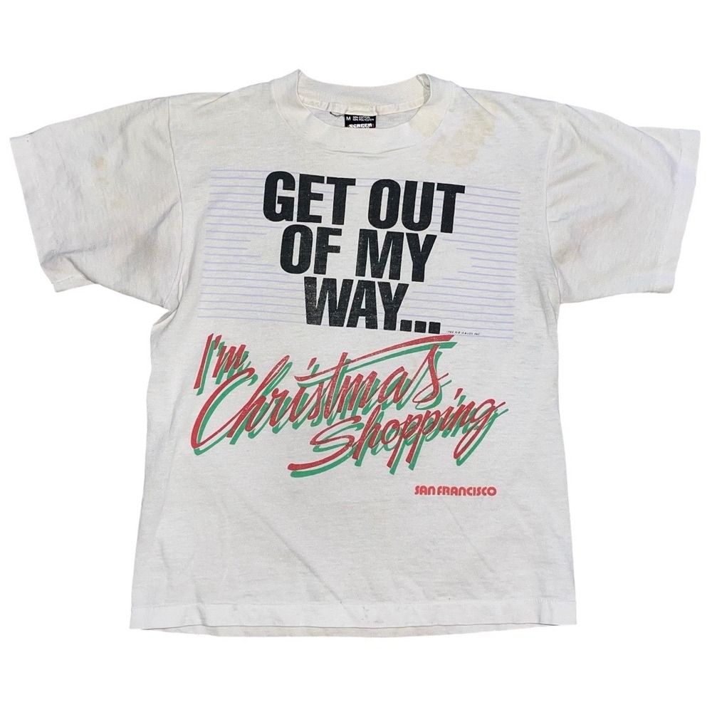 Vintage 80s Screen Stars Best Christmas Shopping T-Shirt San Francisco White M